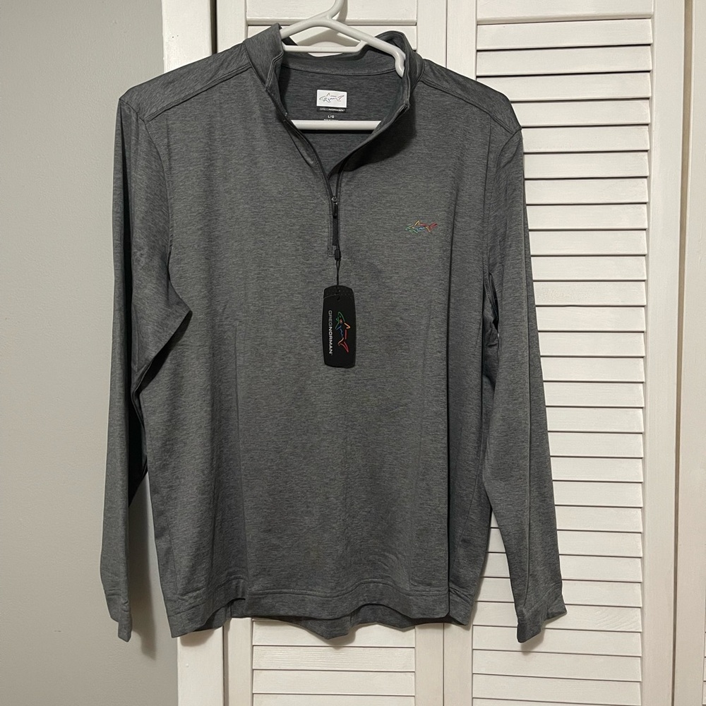 Men’s Greg Norman Pull Over Quarter Zip Large Iron Grey NWT
